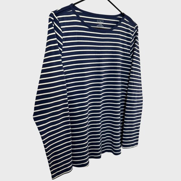 LL Bean Striped Pima Cotton Long-Sleeve Boatneck Top Blue & White Women's Large - Picture 3 of 10
